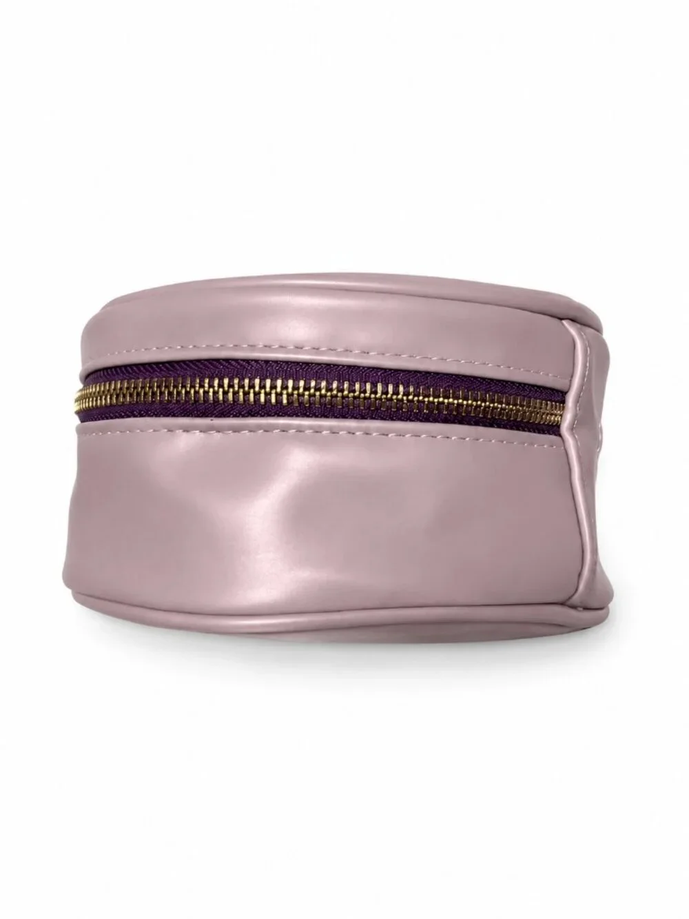 Tatcha Round Makeup Bag Lilac Faux Leather Vanity Train Case Cosmetic Pouch